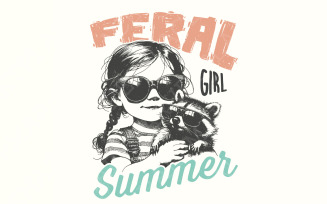 Feral Girl Summer Png, Funny Raccoon Design, Summer Shirt Design, Retro Summer Png, Beach Shirt
