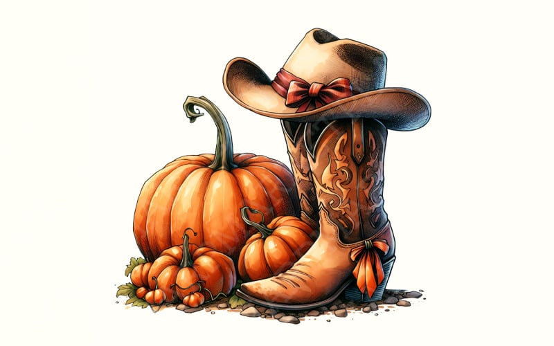 Howdy Pumpkin Png, Halloween Png, Western Pumpkin Png, Fall Vibes Png, Spooky Season Png, Retro Illustration