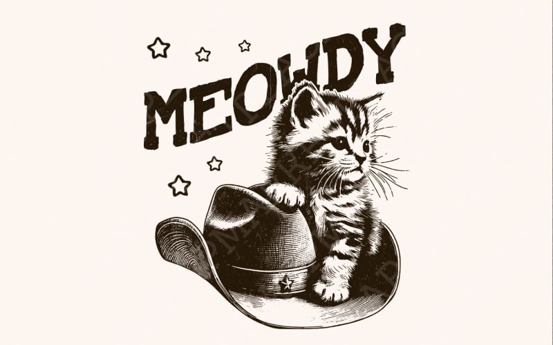 Meowdy Cute Cat, Ranch Life png, Rodeo Princess png, Cowgirl Princess, Kick Ass Cowgirl, Cat Cowboy Illustration
