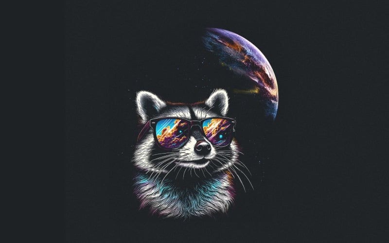 Cosmic Raccoon PNG, Space Sunglasses Art, Neon Animal Illustration, Cool Raccoon with Glasses