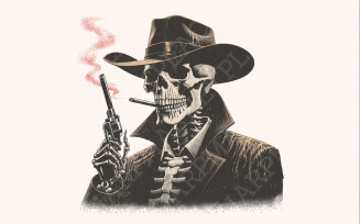 Cowboy Skeleton Western Sublimation, PNG Digital Download, T-shirt Design, Halloween