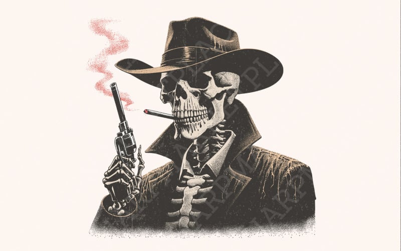 Cowboy Skeleton Western Sublimation, PNG Digital Download, T-shirt Design, Halloween Illustration