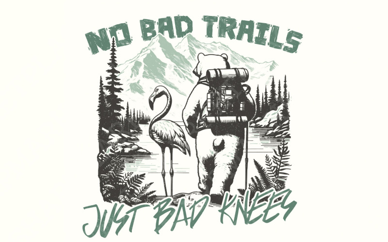 No Bad Trails Just Bad Knees PNG, Trendy Png, Hiking png, National Park png, Camping Shirt png Illustration