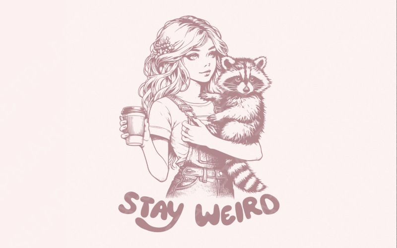 Stay Weird Png, Mental Health Funny, Raccoon and Girl, Sublimation, Sassy Png, Funny Raccon Illustration