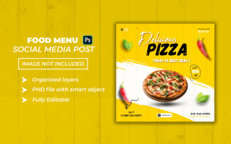 Delicious pizza fast food social media post and banner template