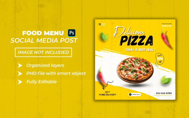 Delicious pizza fast food social media post and banner template Social Media