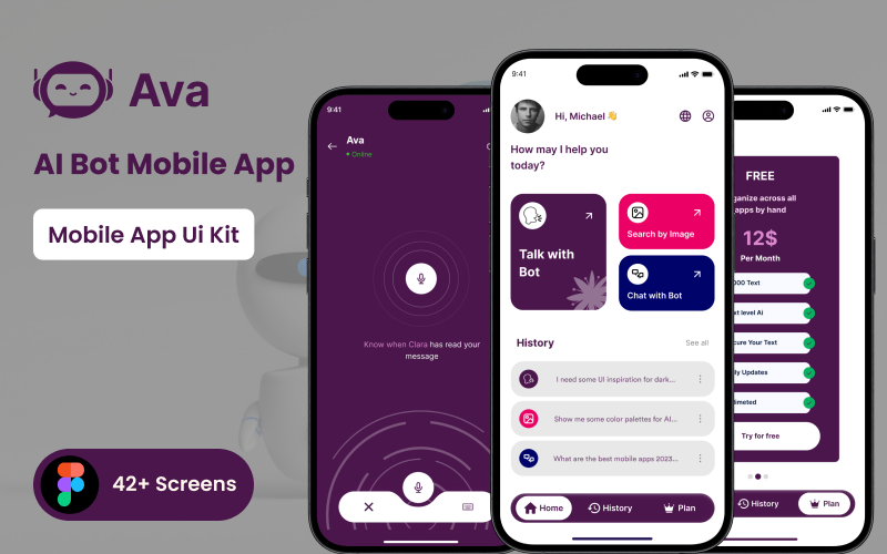 Ava AI Chat Bot Mobile App Figma Template UI Element