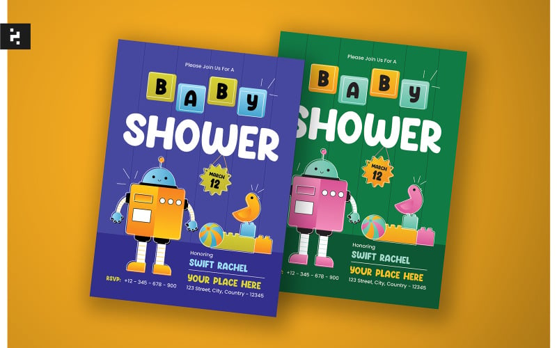 Baby Shower Invitation Robot Theme Corporate Identity
