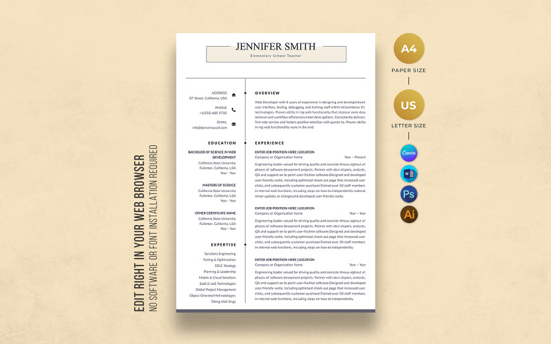 Canva Elementary School Teacher Resume Resume Template