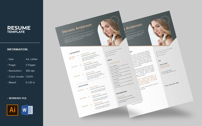 Professional Resume / Cv Template. Illustrator and Word Resume Template