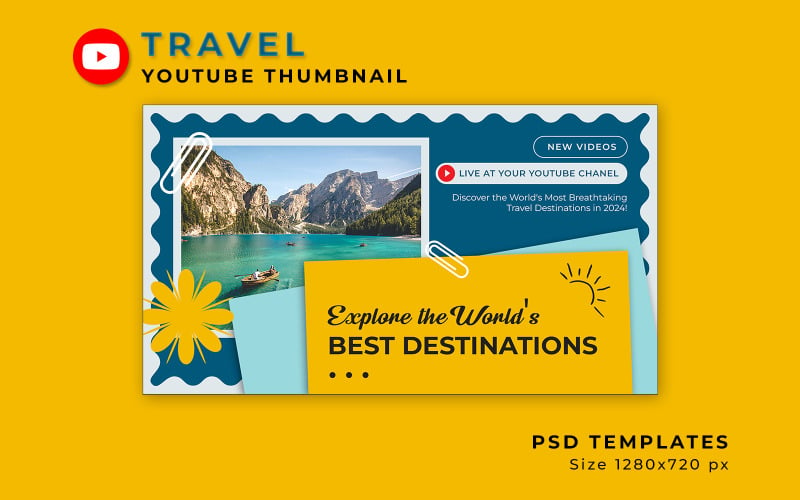 Travel YouTube Thumbnail Template Social Media