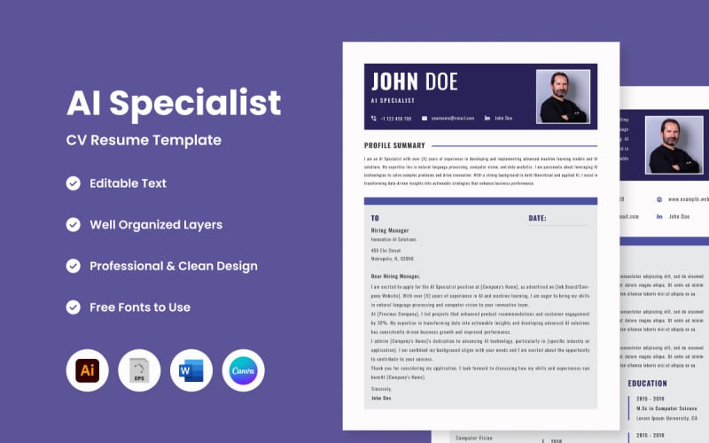 CV Resume AI Specialist V1 a cutting-edge template designed for AI specialists Resume Template