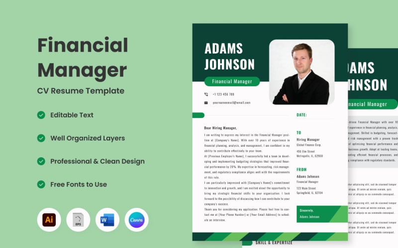 CV Resume Financial Manager V1 a meticulously crafted template designed to showcase your financial Resume Template