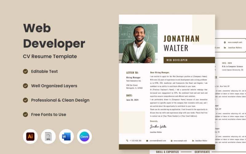 CV Resume Web Developer V2 - the next evolution in resume templates for web developers Resume Template
