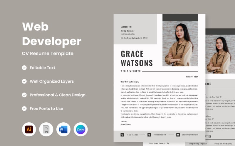 CV Resume Web Developer V4 - crafted for web developers who demand excellence Resume Template