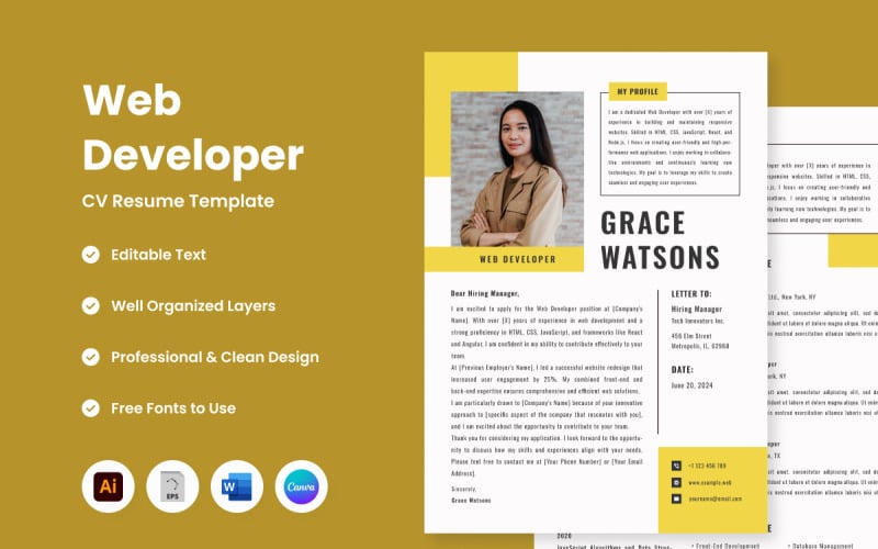 CV Resume Web Developer V5 - the ultimate choice for web developers seeking a standout resume Resume Template