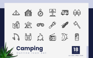 Camping Outline Icons Set