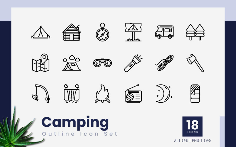 Camping Outline Icons Set Icon Set