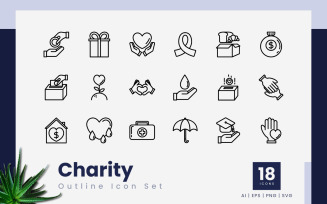 Charity Outline Black Icon Set