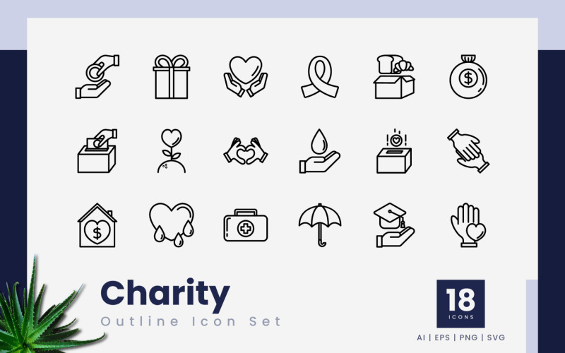 Charity Outline Black Icon Set