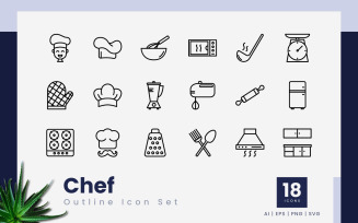 Chef Outline Black Icon Bundle