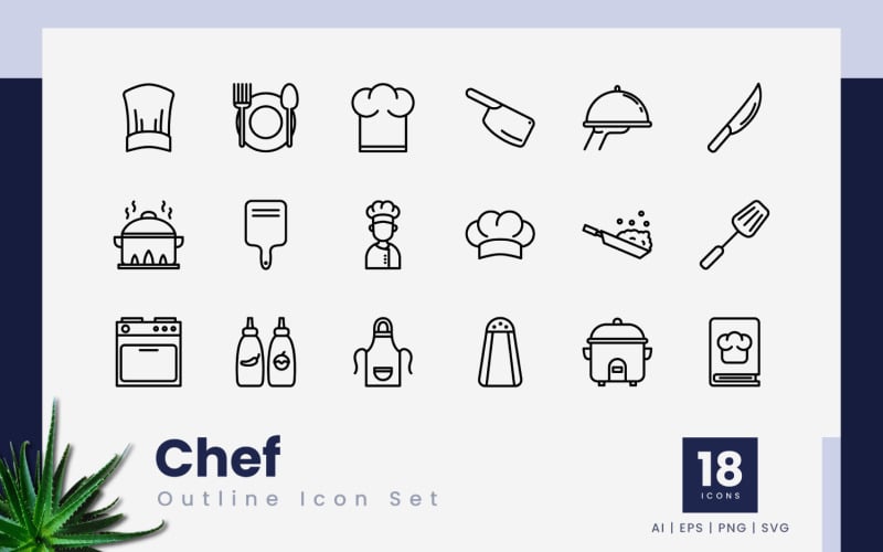Chef Outline Black Icon Set