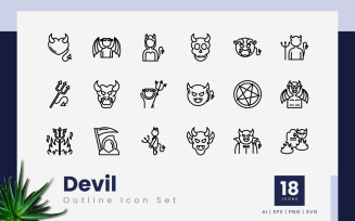 Devil Outline Black Icon Set