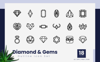 Diamond and Gems Outline Icon Set