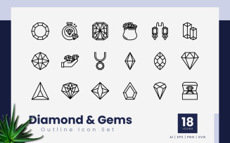 Diamond and Gems Outline Icons