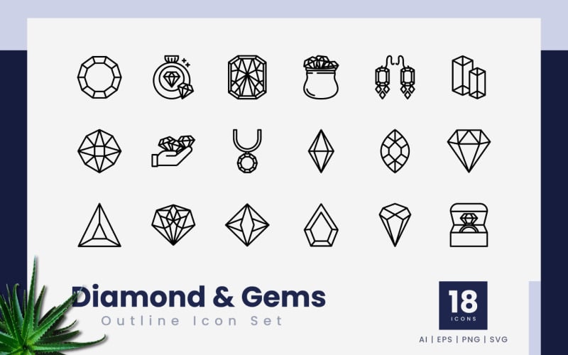 Diamond and Gems Outline Icons Icon Set