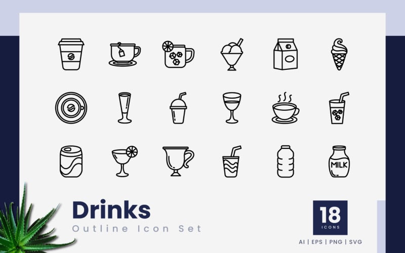 Drinks Outline Black Icon Set