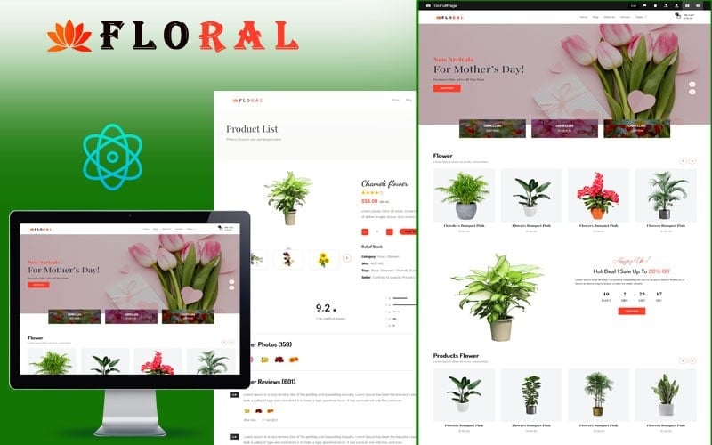 Floral - Flower Shop Ecommerce React Template Website Template