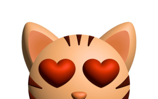 Funny 3D orange cat in love, with red heart eyes