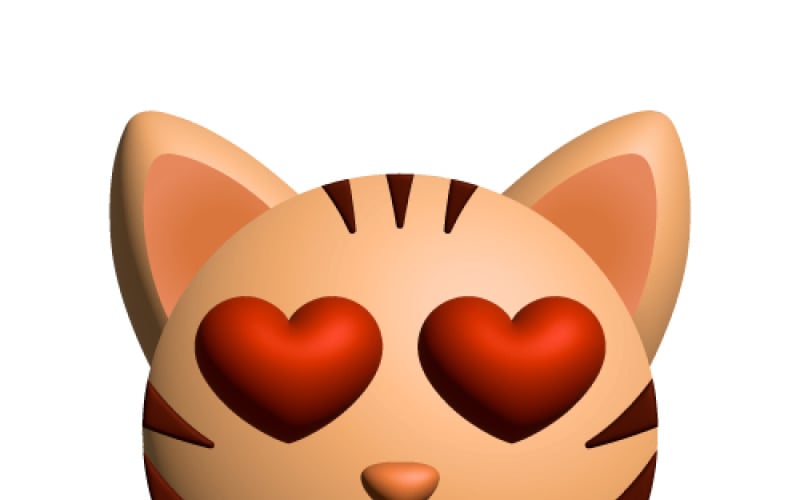 Funny 3D orange cat in love, with red heart eyes Vector Graphic