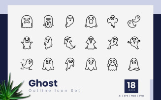 Ghost Outline Black Icon Set