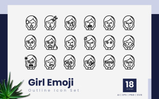 Girl Emoji Outline Icon Bundle