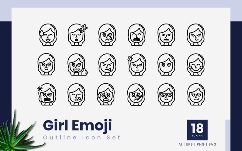 Girl Emoji Outline Icon Bundle Icon Set