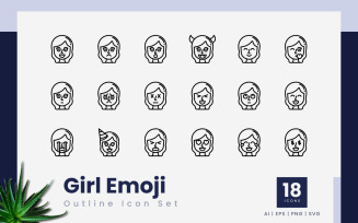 Girl Emoji Outline Icon Set