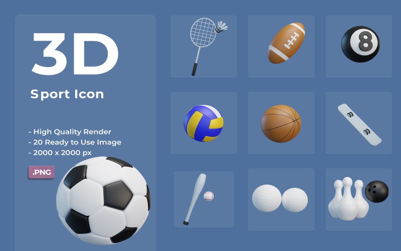 3D Sport Icon Design Template Icon Set