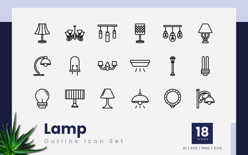 Lamp Outline Black Icon Bundle Icon Set