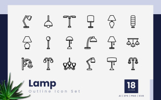 Lamp Outline Black Icon Set