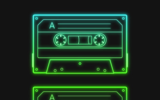 Neon retro audio green cassette tape, a vector illustration set