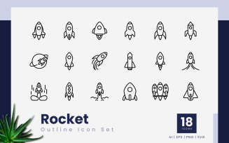 Rocket Outline Black Icon Set