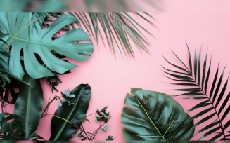 Leaves Plants On Pink Background With Copy Space 06