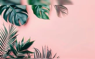 Leaves Plants On Pink Background With Copy Space 08