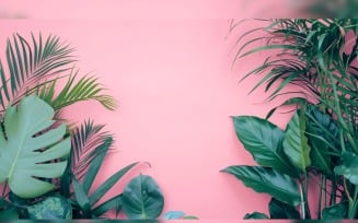 Leaves Plants On Pink Background With Copy Space 09