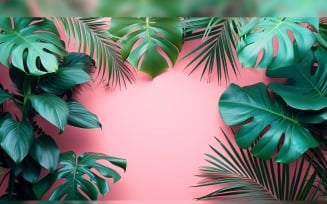 Leaves Plants On Pink Background With Copy Space 10