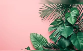 Leaves Plants On Pink Background With Copy Space 12