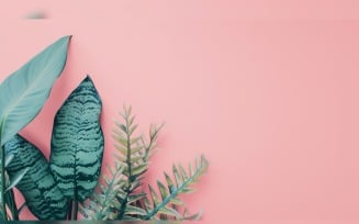 Leaves Plants On Pink Background With Copy Space 13