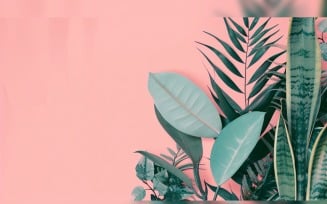 Leaves Plants On Pink Background With Copy Space 16